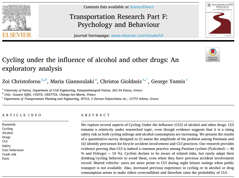 First page of paper "Cycling under the influence of alcohol and other drugs: An exploratory analysis"